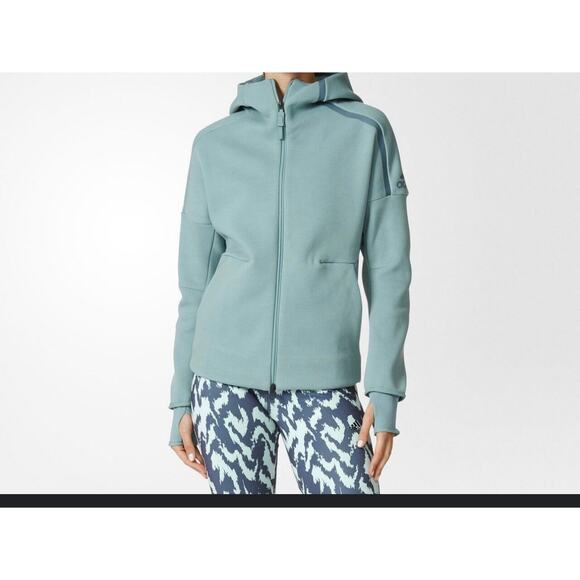 Adidas Z.N.E Women's Zip Up Hoodie Green Pockets Running Jacket - Picture 1 of 7